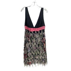 Lela Rose Black V Neck Dress Sleeveless Sequin Bow Regular Size 8